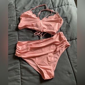 Never Worn Light Pink Full Coverage Scallop Seashell Bikini - XL